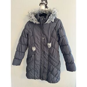 American Rag Woman's L Jacket Parka Removable Fur Trimmed Hood Gray Puffer